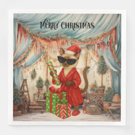 Christmas Siamese Cat is celebrating at home Pappersservett