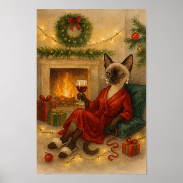 Christmas Siamese Cat is celebrating at home Poster (Framsidan)