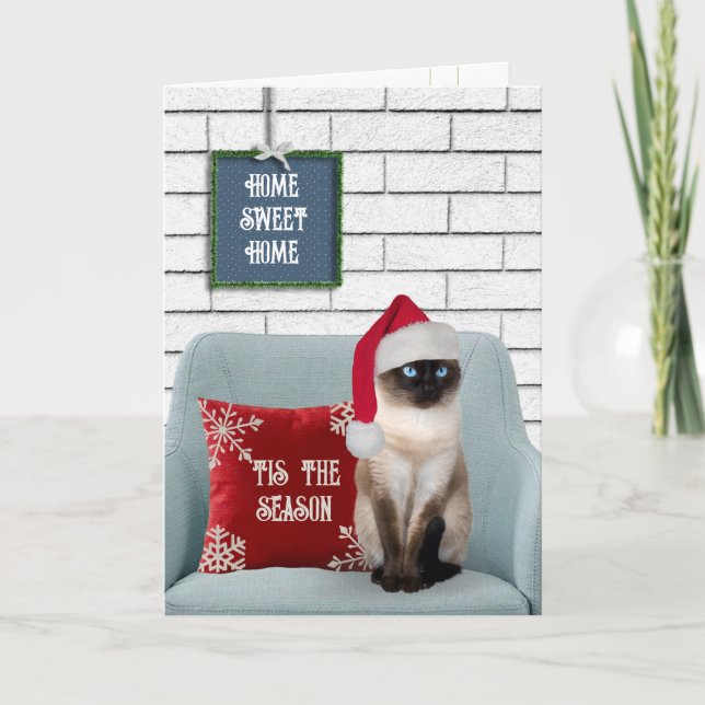 Christmas Siamese Cat on a Chair Helgkort (Framsida)
