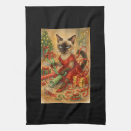 Christmas Siamese Cat Poster Holiday Home  Kökshandduk