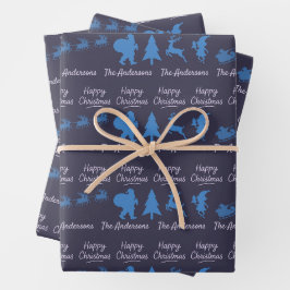 Christmas Silhouette Wrapping Paper in Blue