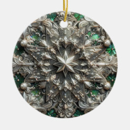 CHRISTMAS Silver Purple Green 3D Star ~ Julgransprydnad Keramik