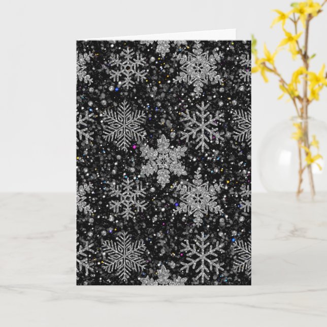 Christmas silver sparkle snow flakes kort (Gul blomma)