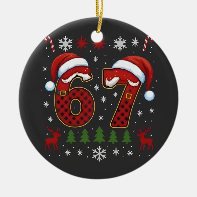 Christmas Six Seven 67 Santa Xmas Gen Alpha Julgransprydnad Keramik (Framsidan)