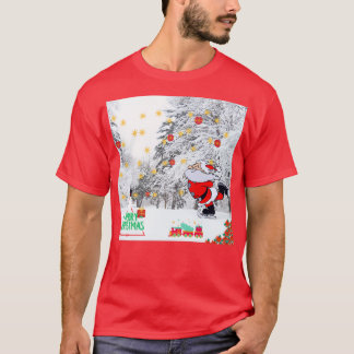 Christmas Skateboarding Santa With Full Party its  T Shirt