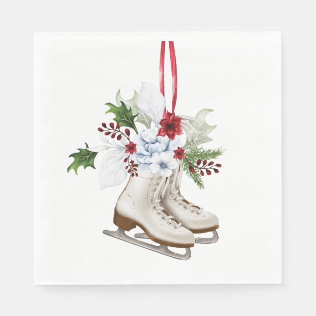 Christmas skating shoes with flowers and leaves pappersservett (Framsidan)