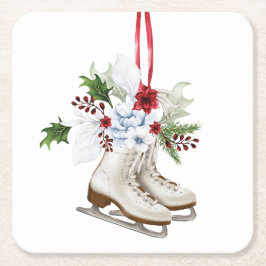Christmas skating shoes with flowers and leaves underlägg papper kvadrat