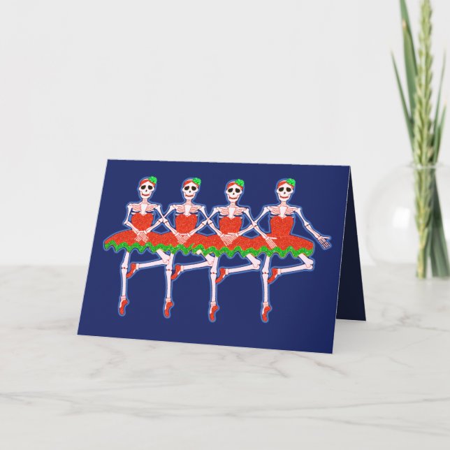 christmas skeleton dans ballerinas card helgkort (Framsida)