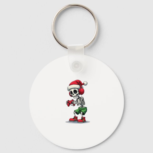 Christmas skeleton Gamer Pajamas xmas skull gaming Nyckelring (Framsida)