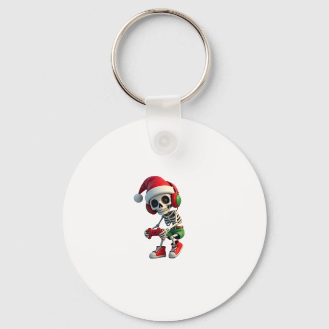 Christmas skeleton Gamer Pajamas xmas skull gaming Nyckelring (Framsida)