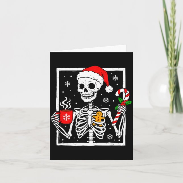 Christmas Skeleton Hat Santa Coffee Candy Cane Xma Kort (Framsida)