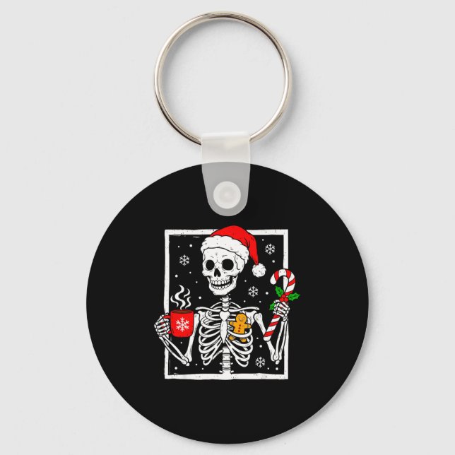 Christmas Skeleton Hat Santa Coffee Candy Cane Xma Nyckelring (Framsida)