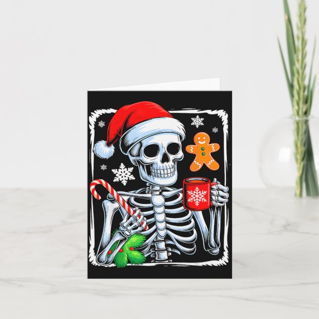 Christmas Skeleton Hot Chocolate Funny Xmas Men Wo Kort (Framsida)