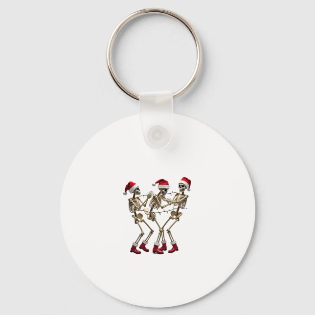 Christmas Skeleton Santa Dancing Lights (2) Nyckelring (Framsida)