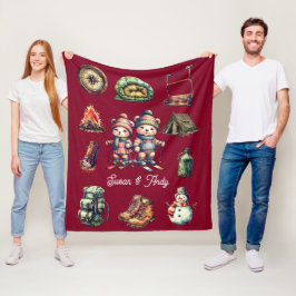 Christmas Ski Animal Adventure Bear Outdoor Maroon Fleecefilt