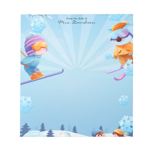 Christmas Ski Time Holiday Snow Notepad Anteckningsblock (Framsida)