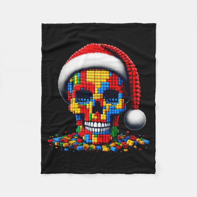 Christmas Skull Santa Hat Block Bricks Master Buil Fleecefilt (Framsidan)