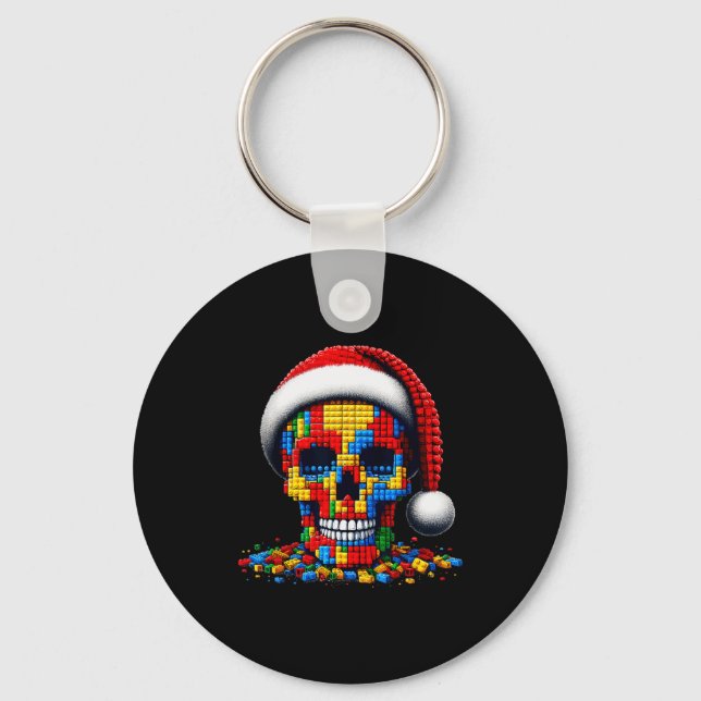 Christmas Skull Santa Hat Block Bricks Master Buil Nyckelring (Framsida)