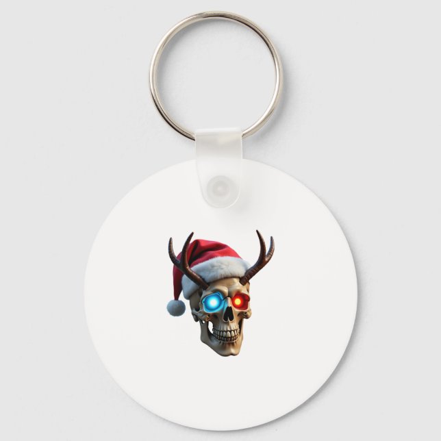 Christmas Skull with Santa Hat and Antlers Mystic  Nyckelring (Framsida)