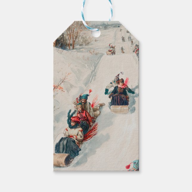 CHRISTMAS SLED SCENE PAINTING GIFT MÄRKRE PRESENTETIKETT (Framsidan)