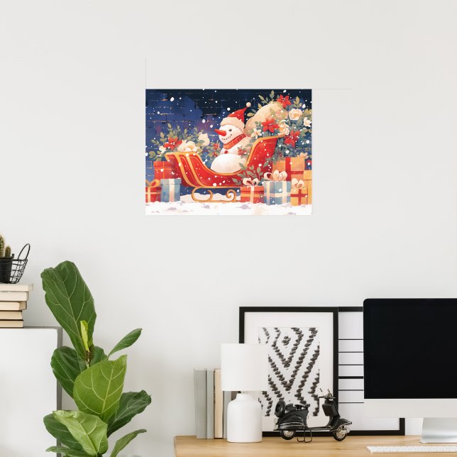 Christmas Sleigh with Gifts and Snowman Poster (Hemmakontoret)