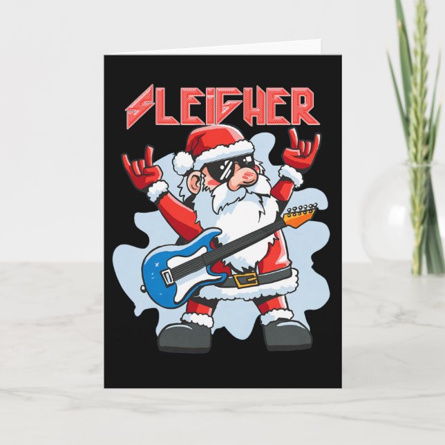 Christmas Sleigher Santa Rock Xmas Rocker Men Wome Kort (Framsida)
