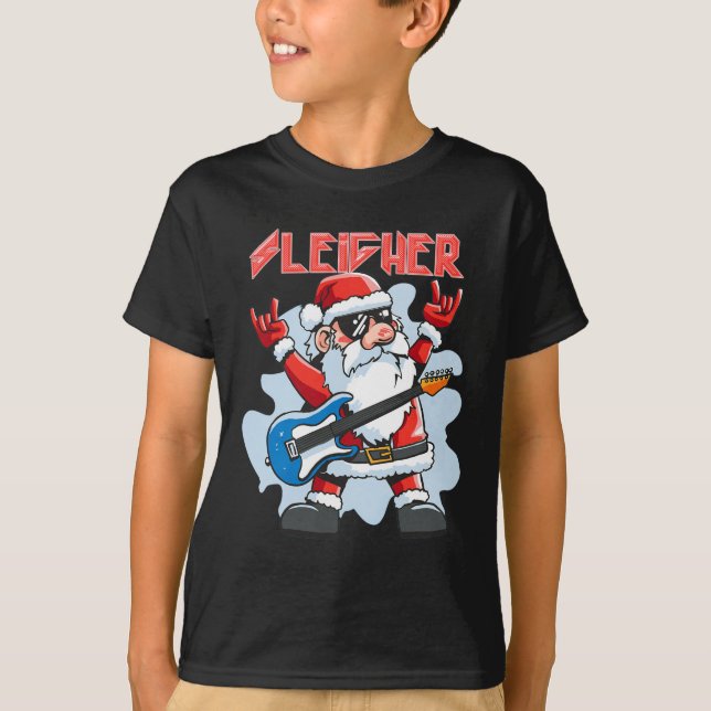 Christmas Sleigher Santa Rock Xmas Rocker Men Wome T Shirt (Framsida)