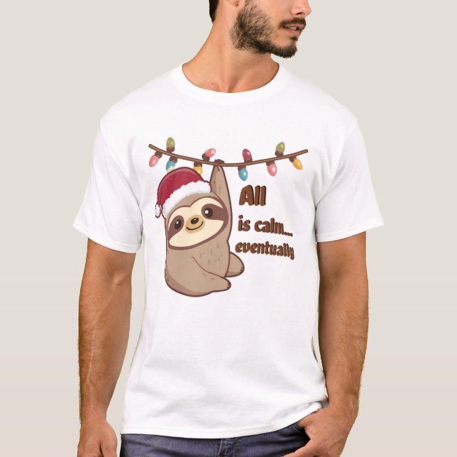 Christmas Sloth – Cute Sloth Tangled in Holiday Li T Shirt (Framsida)