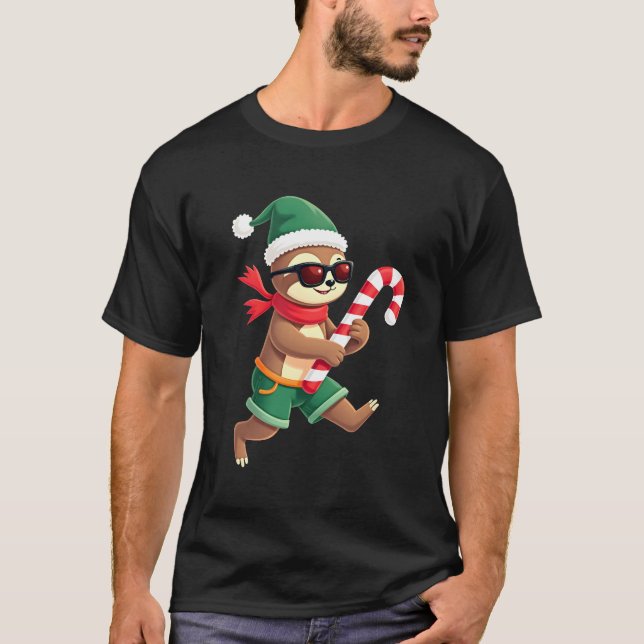 Christmas Sloth Elf Peppermint Candy Cane Shirt Gi T (Framsida)