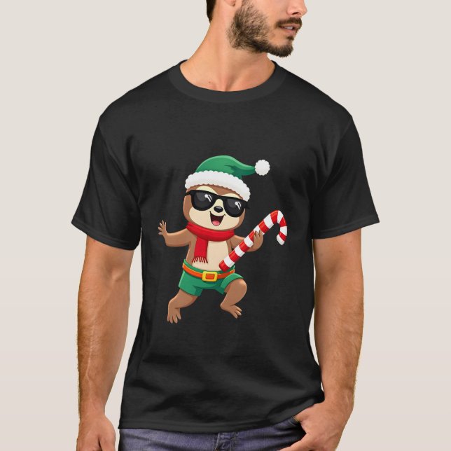 Christmas Sloth Elf Peppermint Candy Cane Shirt Gi T (Framsida)