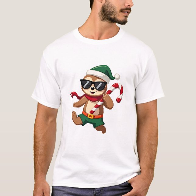 Christmas Sloth Elf Peppermint Candy Cane Shirt Gi T (Framsida)