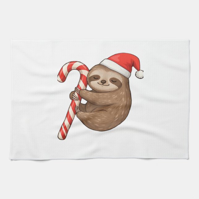 Christmas Sloth Hugging Candy Cane Classic T-Shirt Kökshandduk (Horisontell)