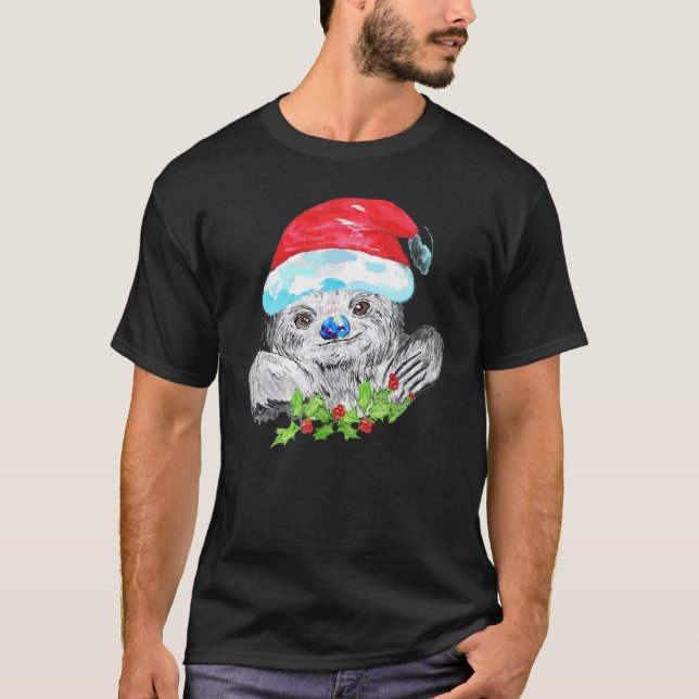Christmas Sloth Merry Christmas Happy Holidays T Shirt (Framsida)