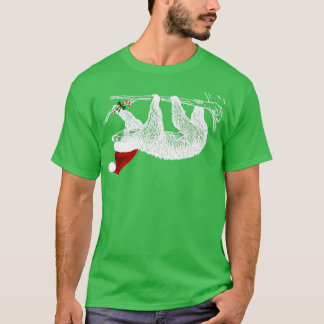 Christmas Sloth With Santa Hat  T Shirt