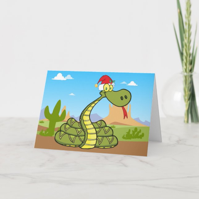 christmas snake in Santa hat Helgkort (Framsida)