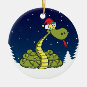 christmas snake in Santa hat Julgransprydnad Keramik