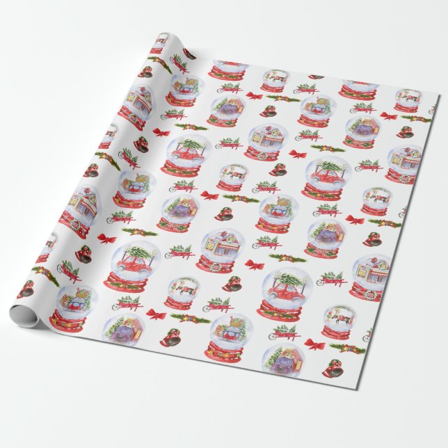 Christmas Snow globe watercolor wrapping paper Presentpapper (Utrullad)