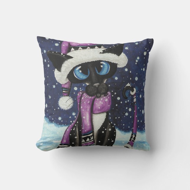 Christmas Snow Siamese Cat American MoJo Pillows Kudde (Framsida)