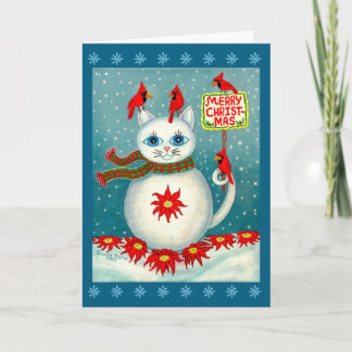 Christmas Snowcat Cardinal Bird Snowman Poinsettia Kort