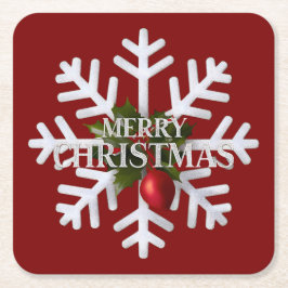 Christmas Snowflake And Shy Red Berry Underlägg Papper Kvadrat