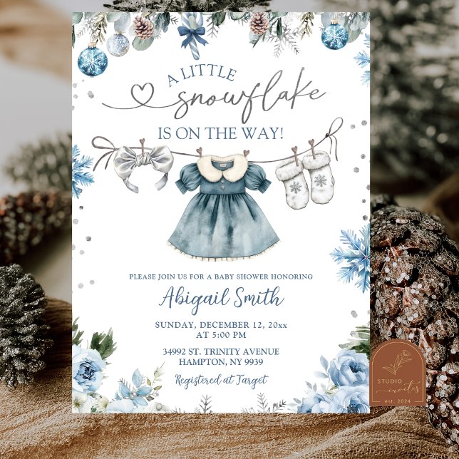 Christmas Snowflake clothesline girl Baby Shower Inbjudningar (Skapare uppladdad)