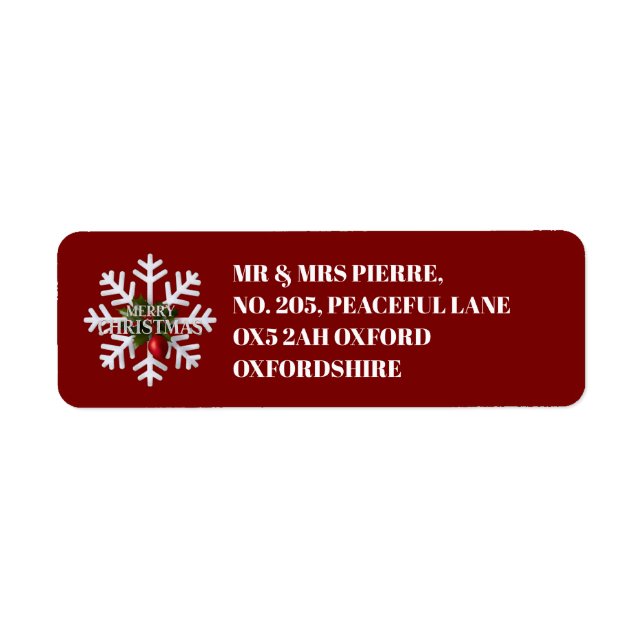Christmas Snowflake & Shy Red Berry Address Label Returadress Etikett (Framsidan)