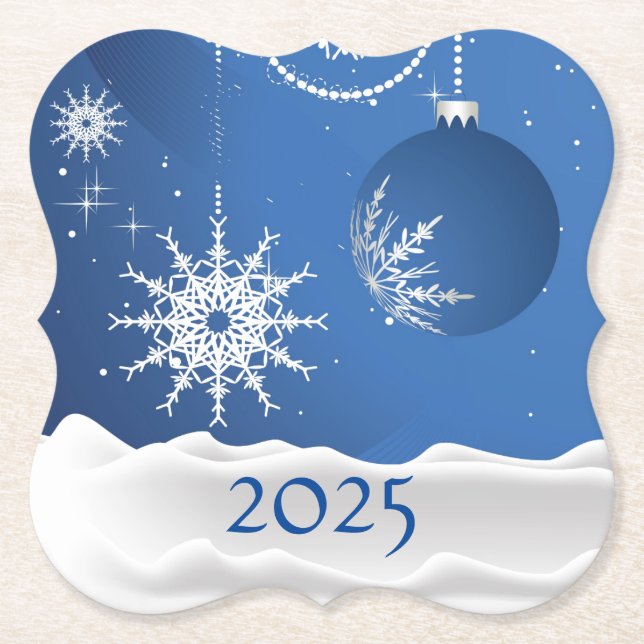 Christmas Snowflake Snow Coaster 2025 Add Name Underlägg Papper (Framsida)