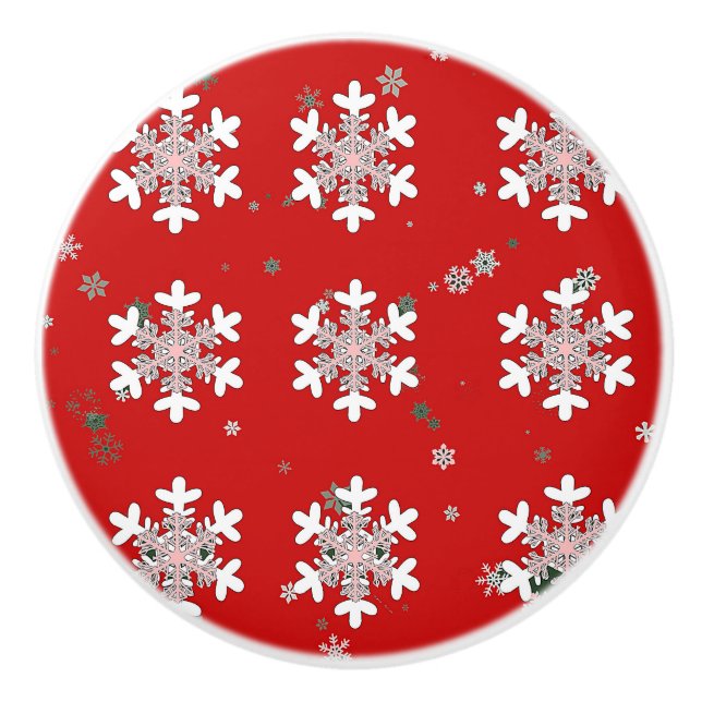 Christmas Snowflakes On Red Drawer Pull Knob Knopp (Framsidan)