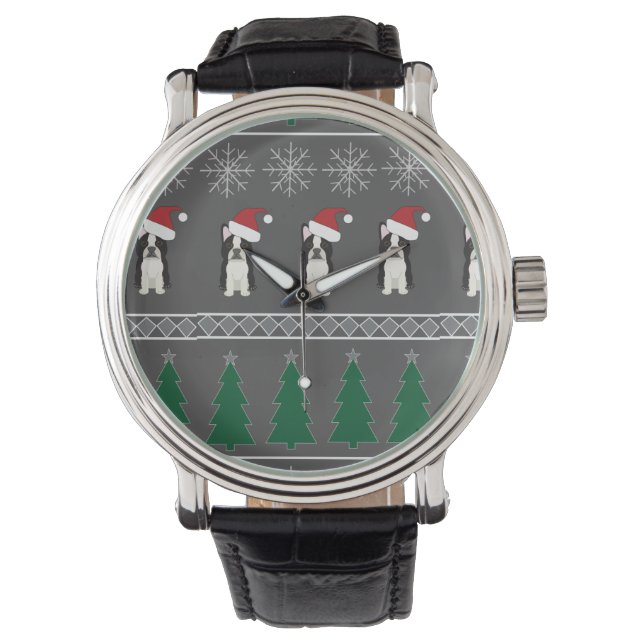 Christmas Snowflakes, Santa Dog, Tree Armbandsur (Framsida)
