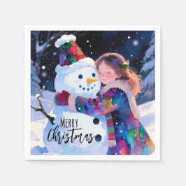 Christmas Snowman And A Girl Paper Plates Pappersservett
