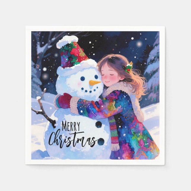 Christmas Snowman And A Girl Paper Plates Pappersservett (Framsidan)