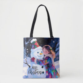 Christmas Snowman And A Girl Tygkasse