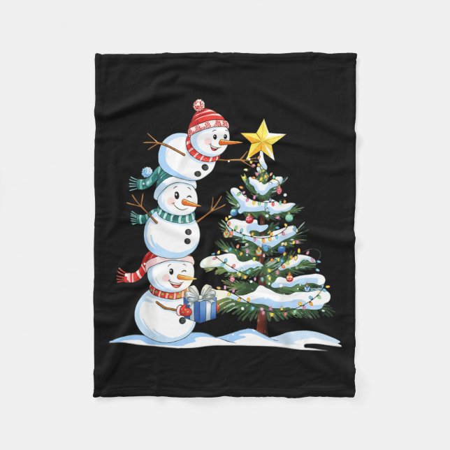Christmas Snowman Christmas Tree Funny Snowman Lov Fleecefilt (Framsidan)
