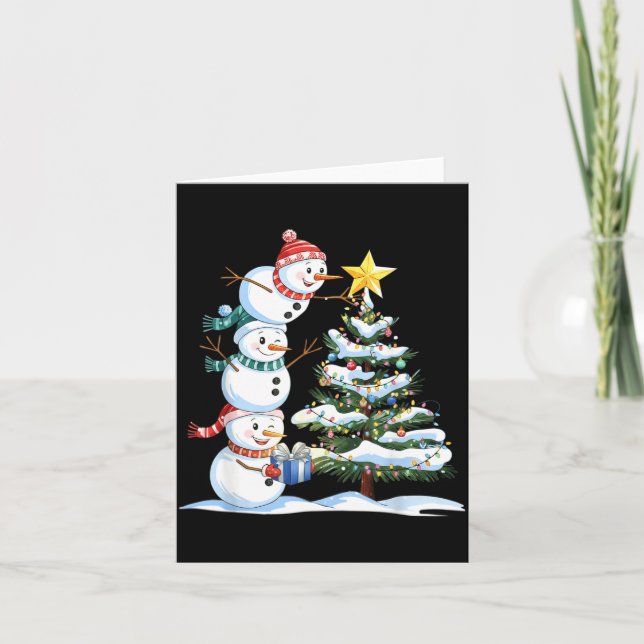 Christmas Snowman Christmas Tree Funny Snowman Lov Kort (Framsida)